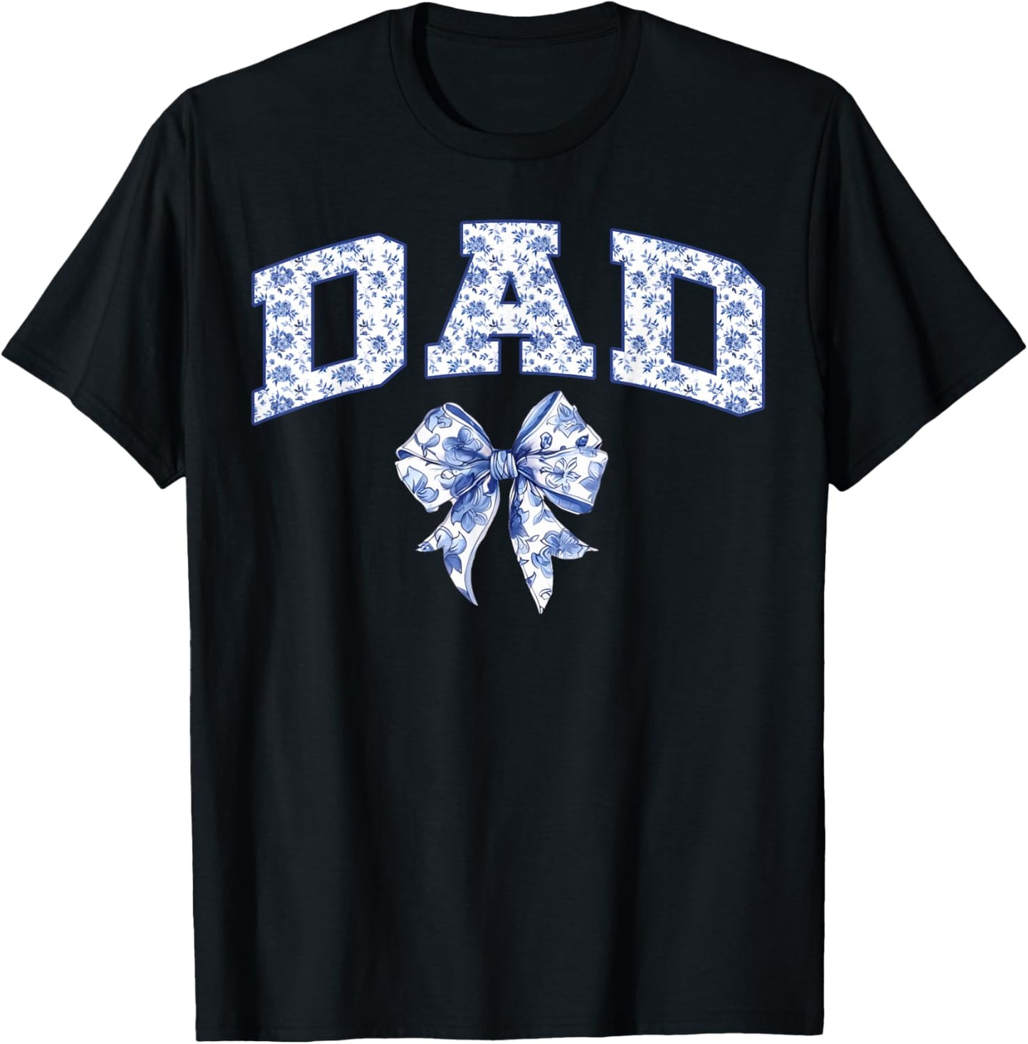 Dad Coquette Toile Blue Bow Floral Family Matching T-Shirt - T-Shirt | Black