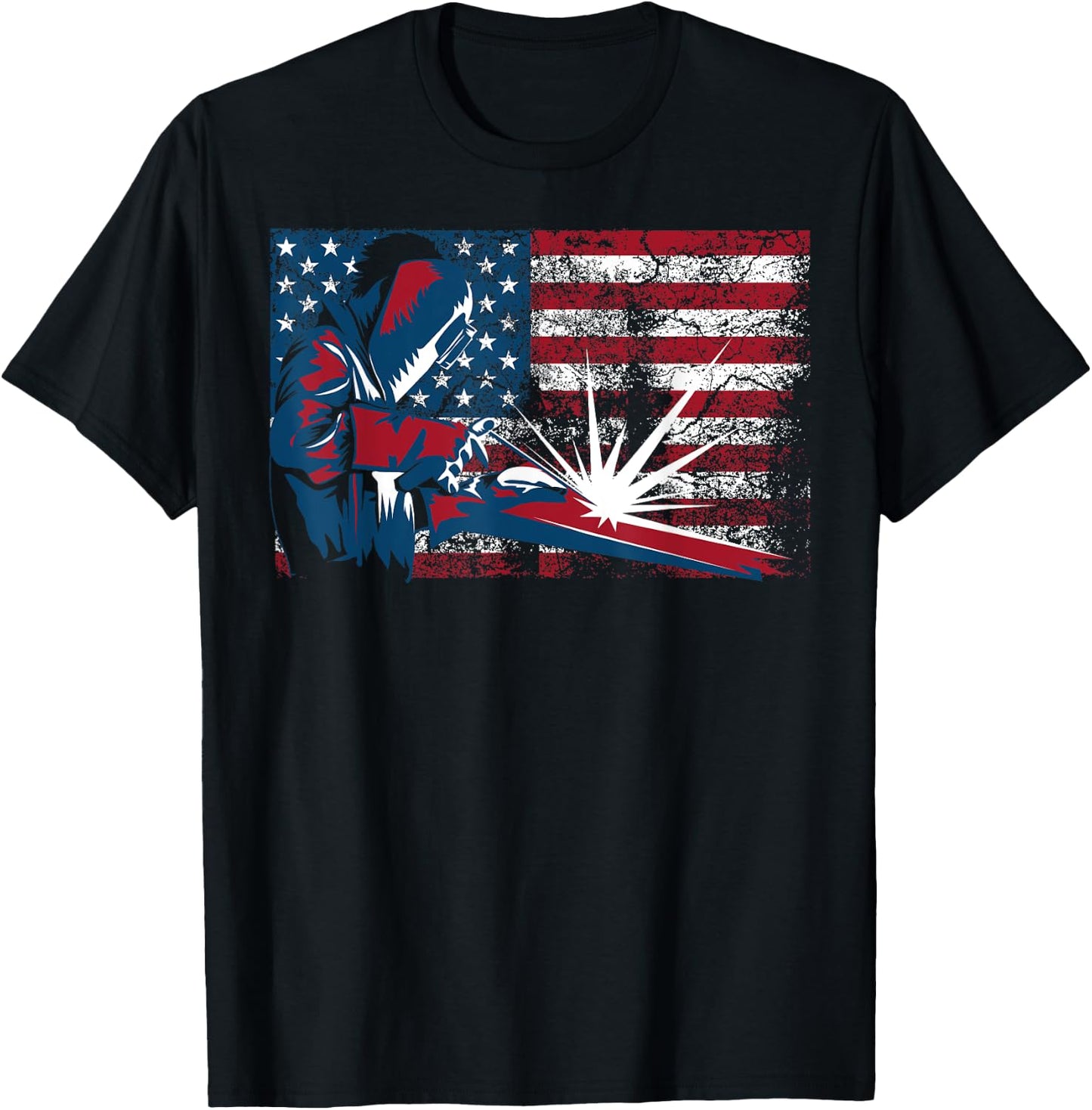 Welder American Flag | Cute Lit Operator Funny US Gift Women Girls Kids Men T-Shirt - T-Shirt | Black