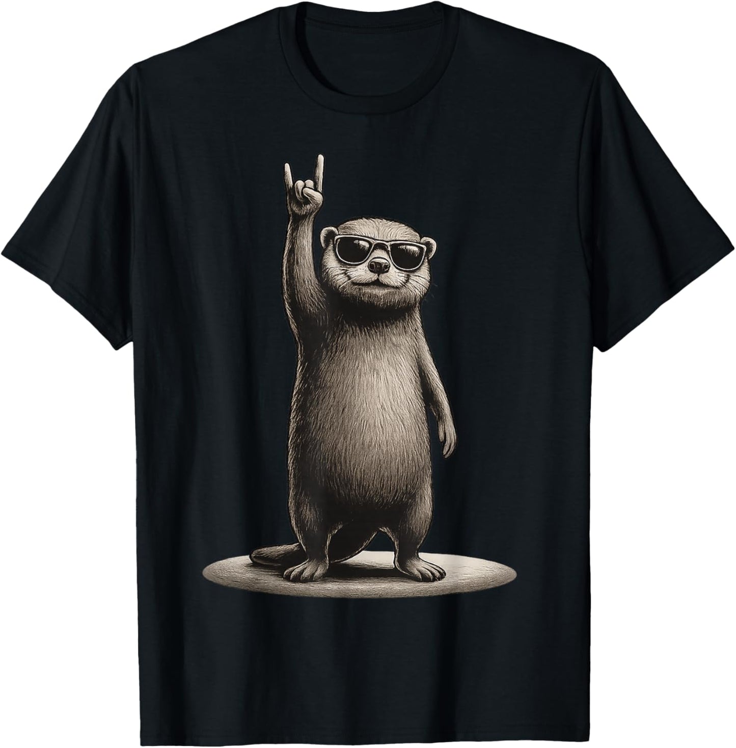 Retro Otter Rock On Music Funny Gift Men Women Boy Girl Kid T-Shirt - T-Shirt | Black