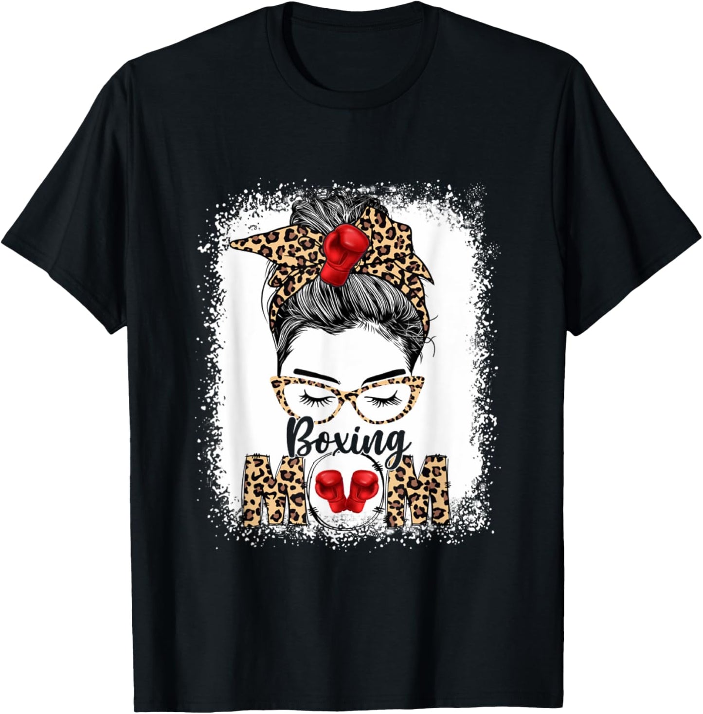 Funny Boxing Gloves Messy Bun Boxing Mom T-Shirt - T-Shirt | Black
