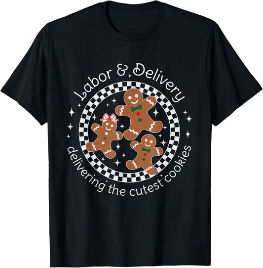 Labor and Delivery Nurse Christmas Gingerbread Man OB Doula T-Shirt - T-Shirt | Black