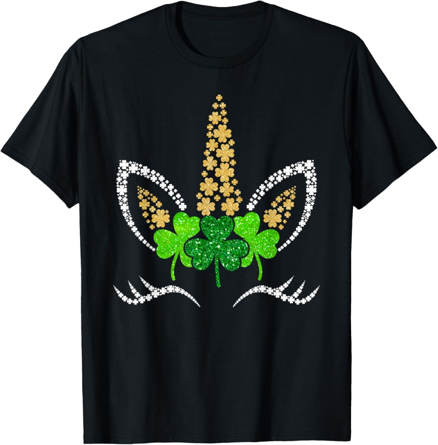 Unicorn Face Girls Kids St Patricks Day Irish Shamrock Women T-Shirt - T-Shirt | Black