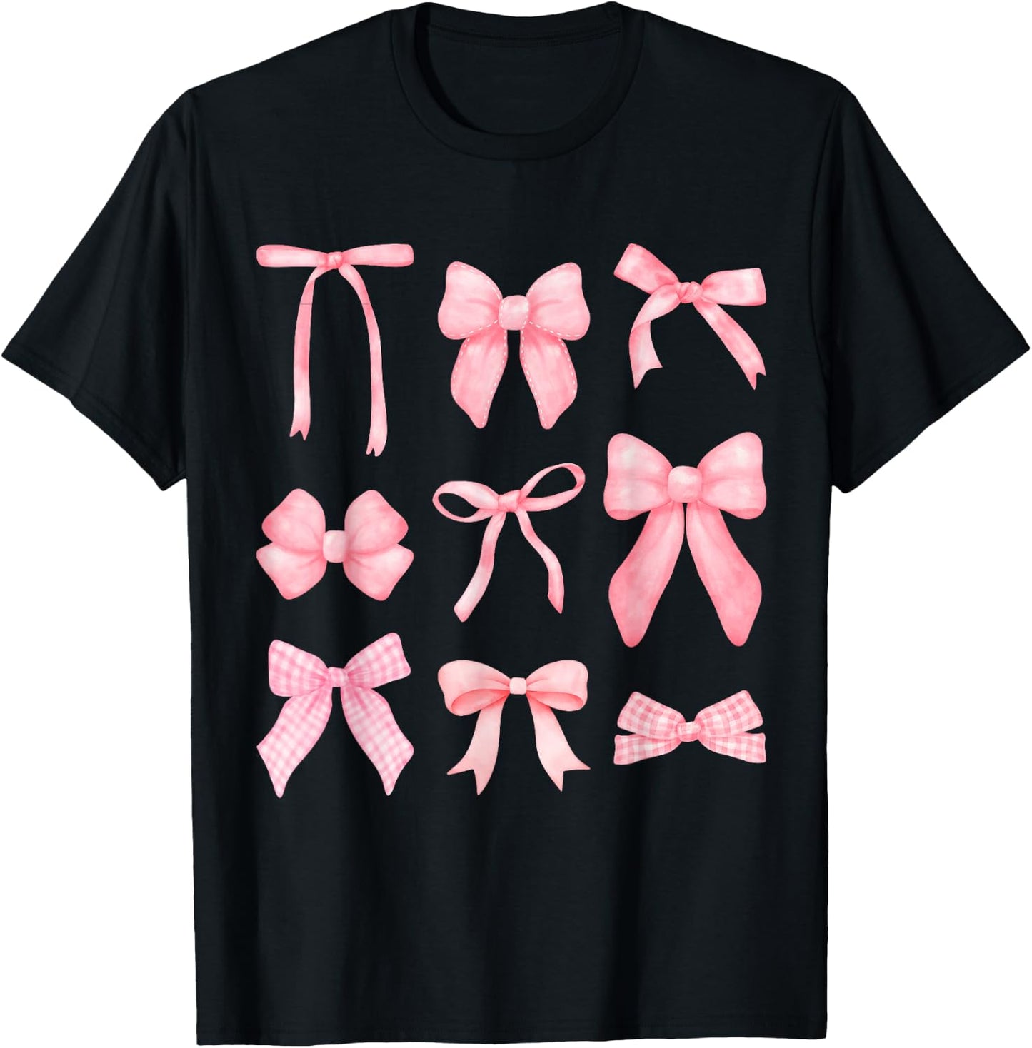 Pink Bow and Ribbon Cute Graphic for Girl Women T-Shirt - T-Shirt | Black