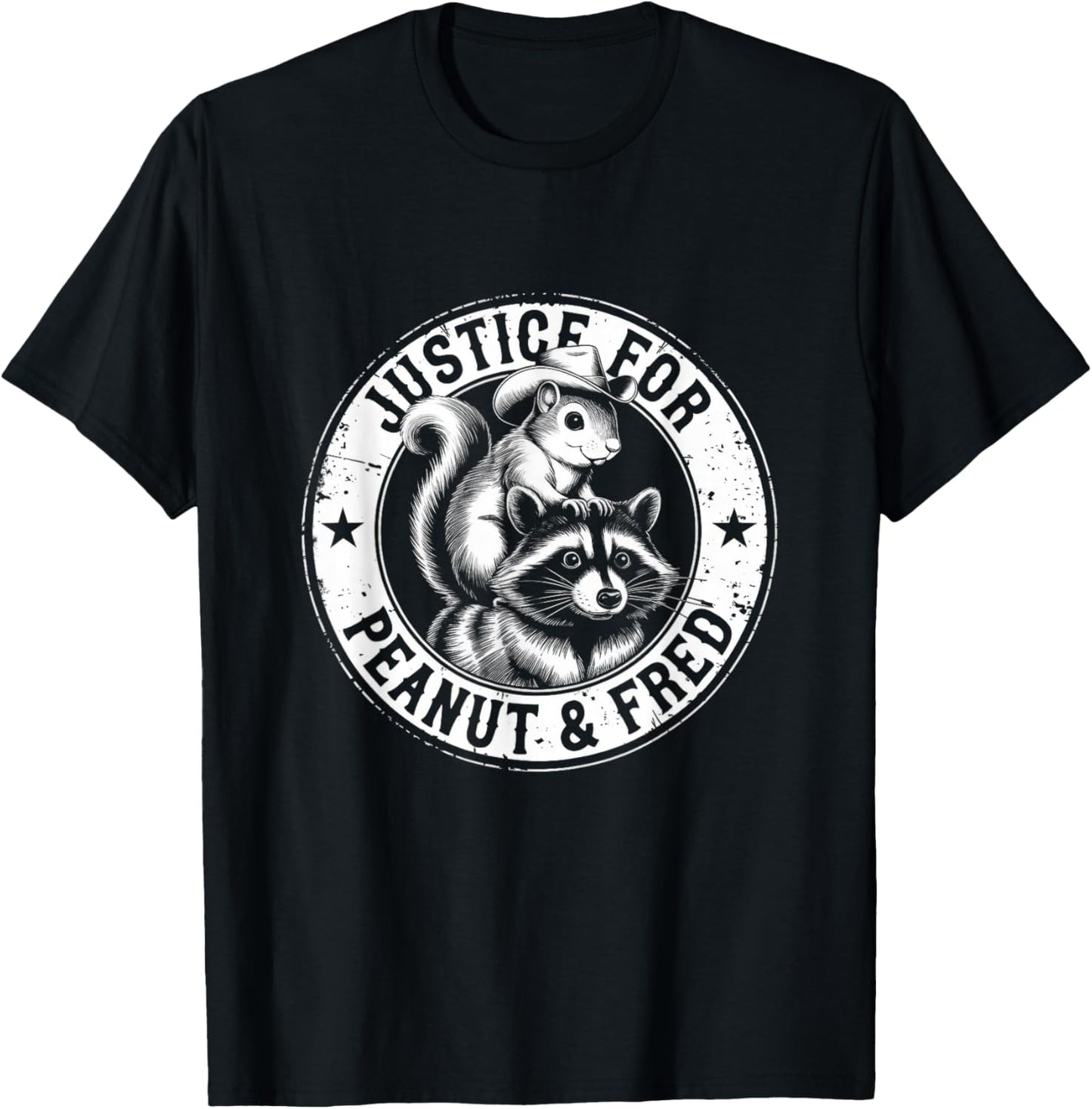 Justice For Peanut & Fred - Cute Squirrel Cowboy Hat Racoon T-Shirt - T-Shirt | Black