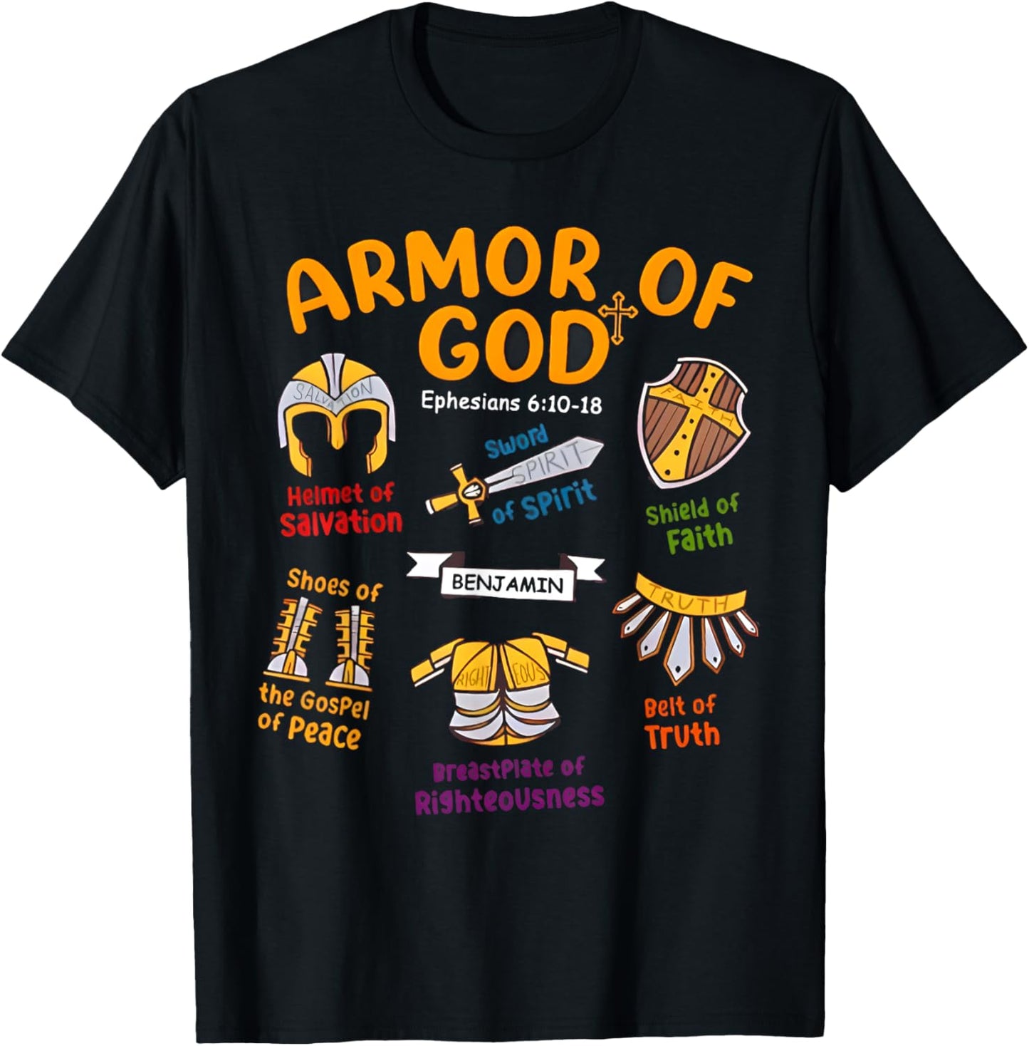 Armor of God Kids Christian Toddler Jesus Shield Ephesians T-Shirt - T-Shirt | Black