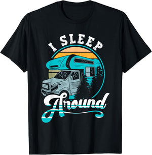 Retro Camping I Sleep Around RV Camper Gift Funny T-Shirt - T-Shirt | Black
