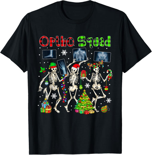 Ortho Squad Xmas Three Santa Reindeer Eleven X-ray Skeletons T-Shirt - T-Shirt | Black
