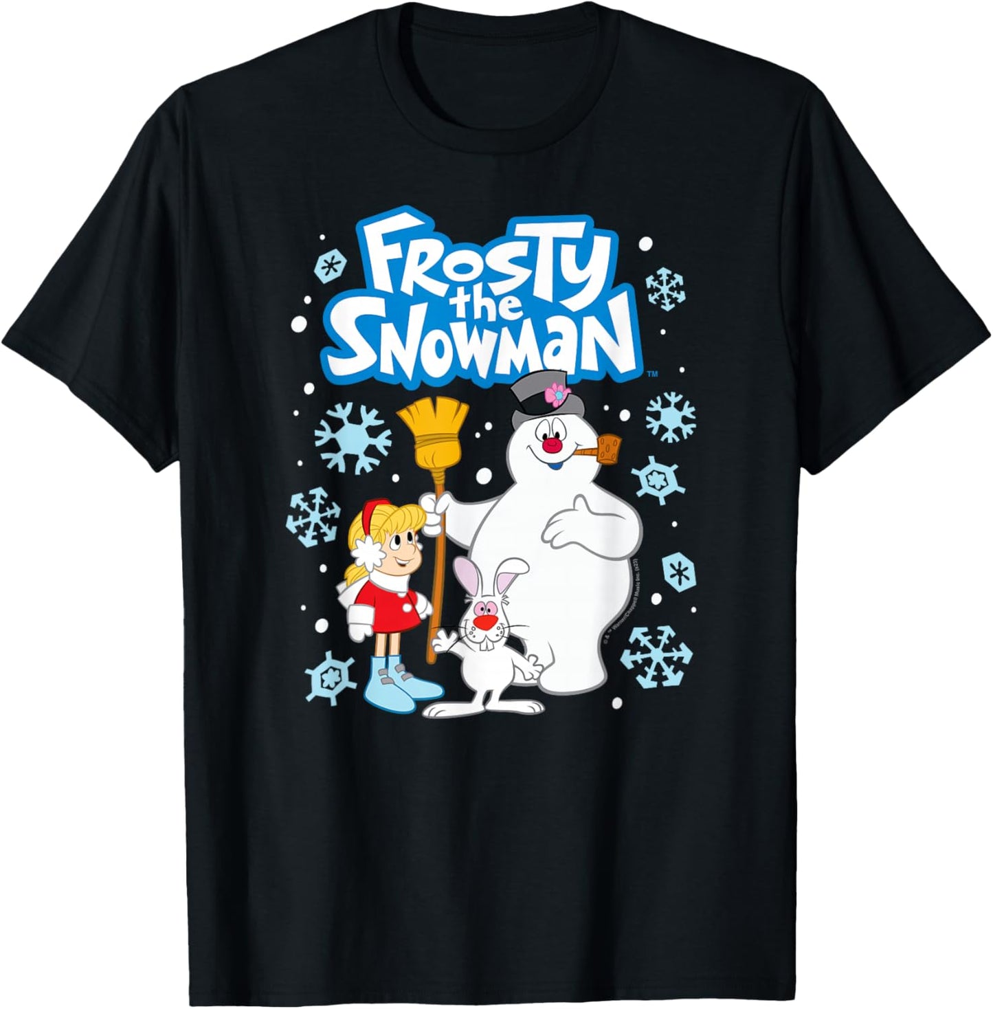 Frosty The Snowman - Frosty The Snowman Group Snowflakes T-Shirt - T-Shirt | Black