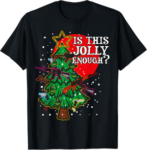 Is This Jolly Enough - Guns Christmas Tree Handgun Rifle M4 T-Shirt - T-Shirt | Black