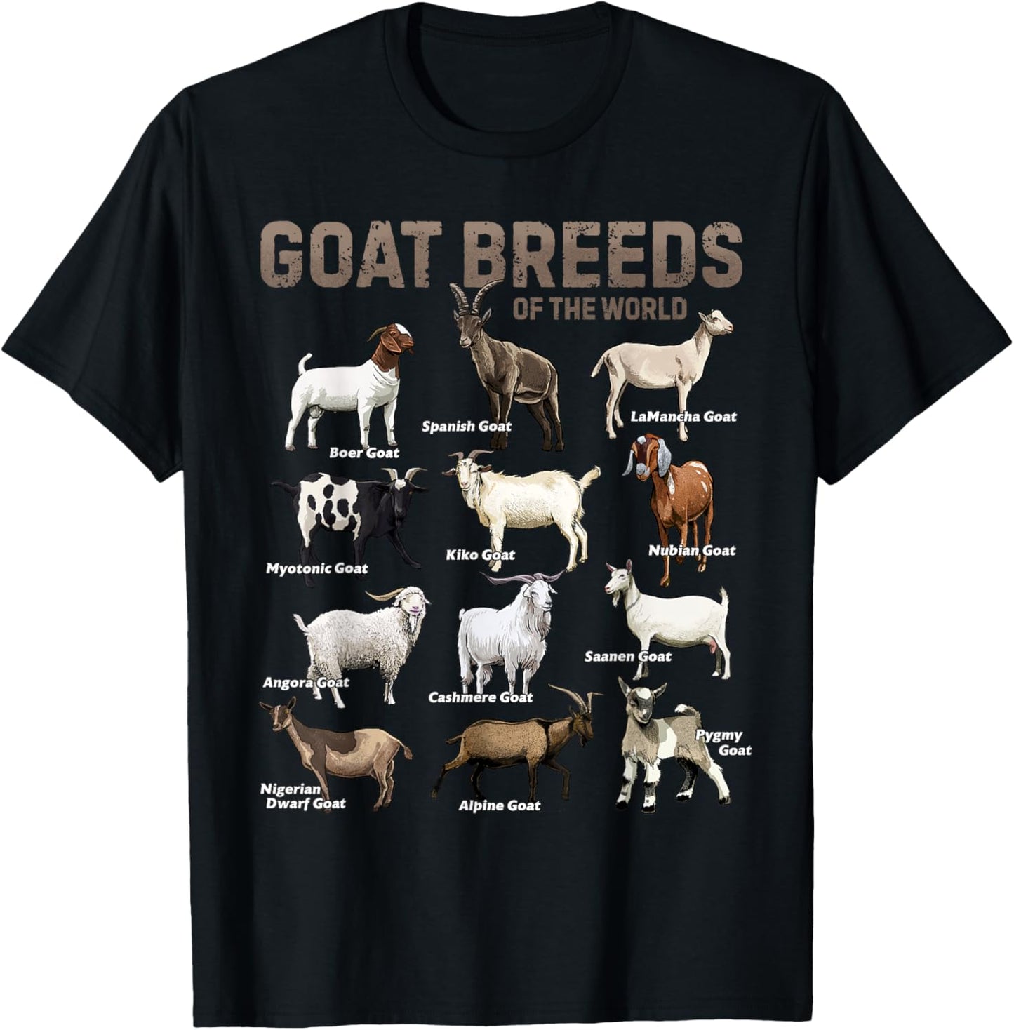 Educational Goat Shirt Goat Breeds Farm Animals of the World T-Shirt - T-Shirt | Black