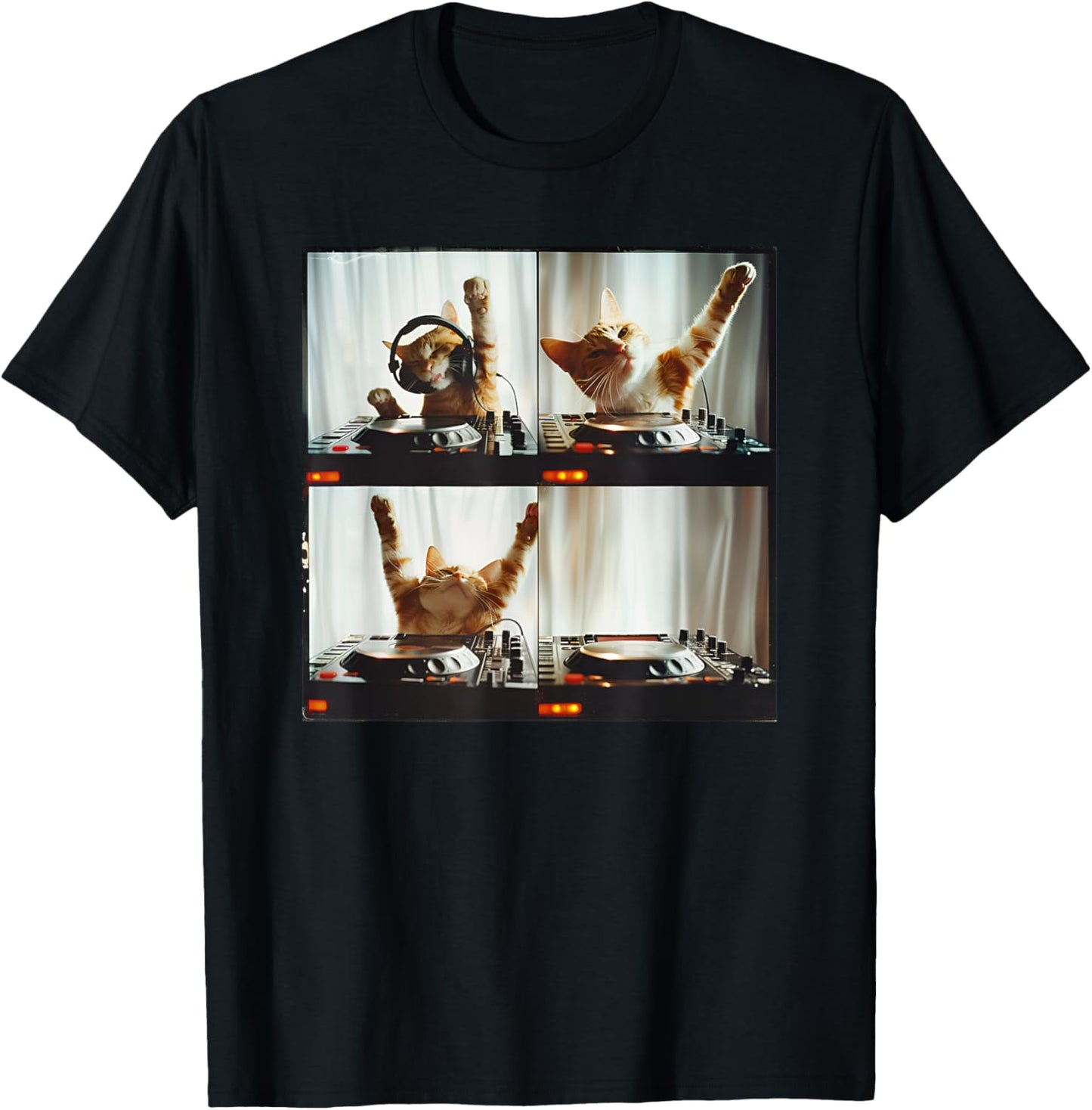 DJ Animal On Decks DJ Turntable Photo Booth Funny EDM Cat Women Kids T-Shirt - T-Shirt | Black