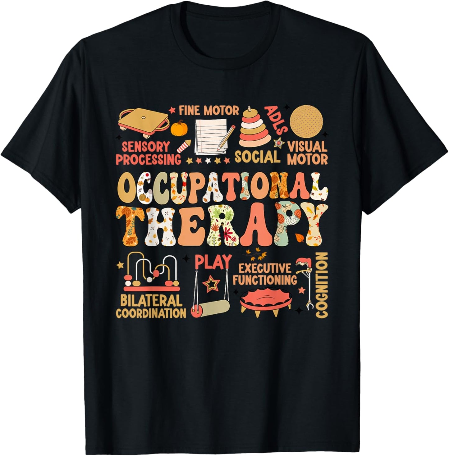 Occupational Therapy Fall Autumn OT Retro Thanksgiving T-Shirt - T-Shirt | Black
