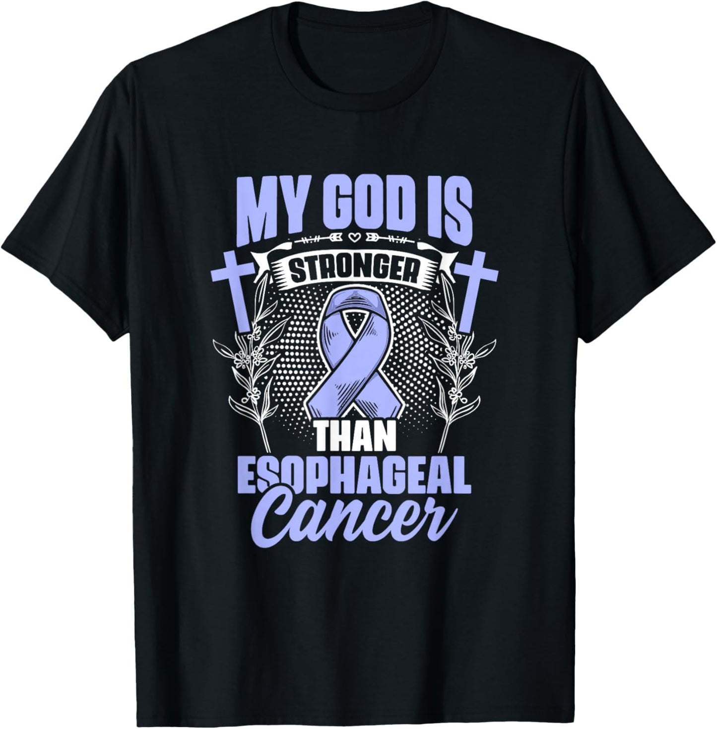 Esophageal Cancer Awareness Apparel Esophagus God Stronger Than Esophageal Cancer Awareness - -Adults - Black - Small - Short Sleeve - Cotton Blend - Modern - Cancer Awareness Design T-Shirt - T-Shirt | Black