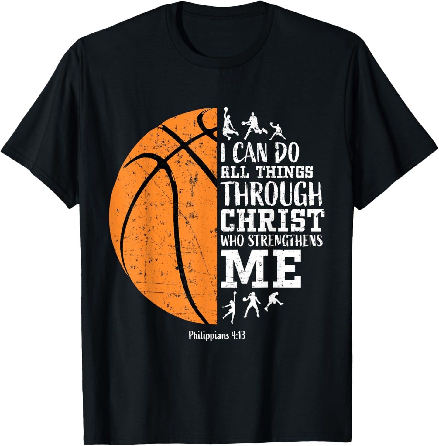 Christian Basketball Gifts Boys Philippians 4:13 Jesus Faith T-Shirt - T-Shirt | Black