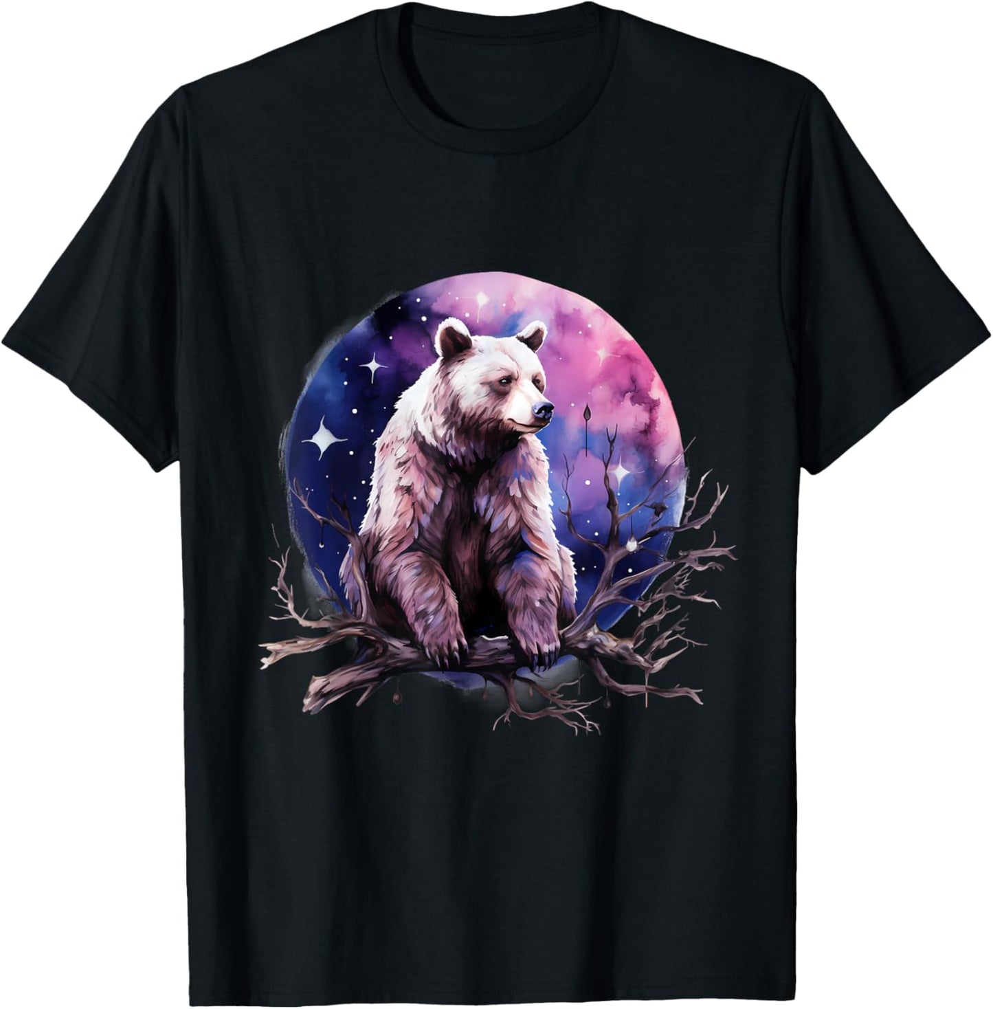 Bear Animal Art Motif Artwork Moon Forest Nature Wildlife T-Shirt - T-Shirt | Black