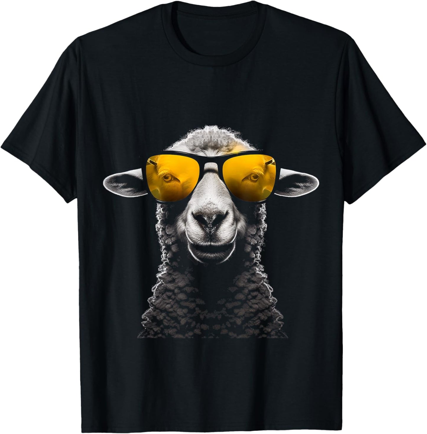 Sheep Sunglass Art Animal Illustration Graphic Sheep T-Shirt - T-Shirt | Black