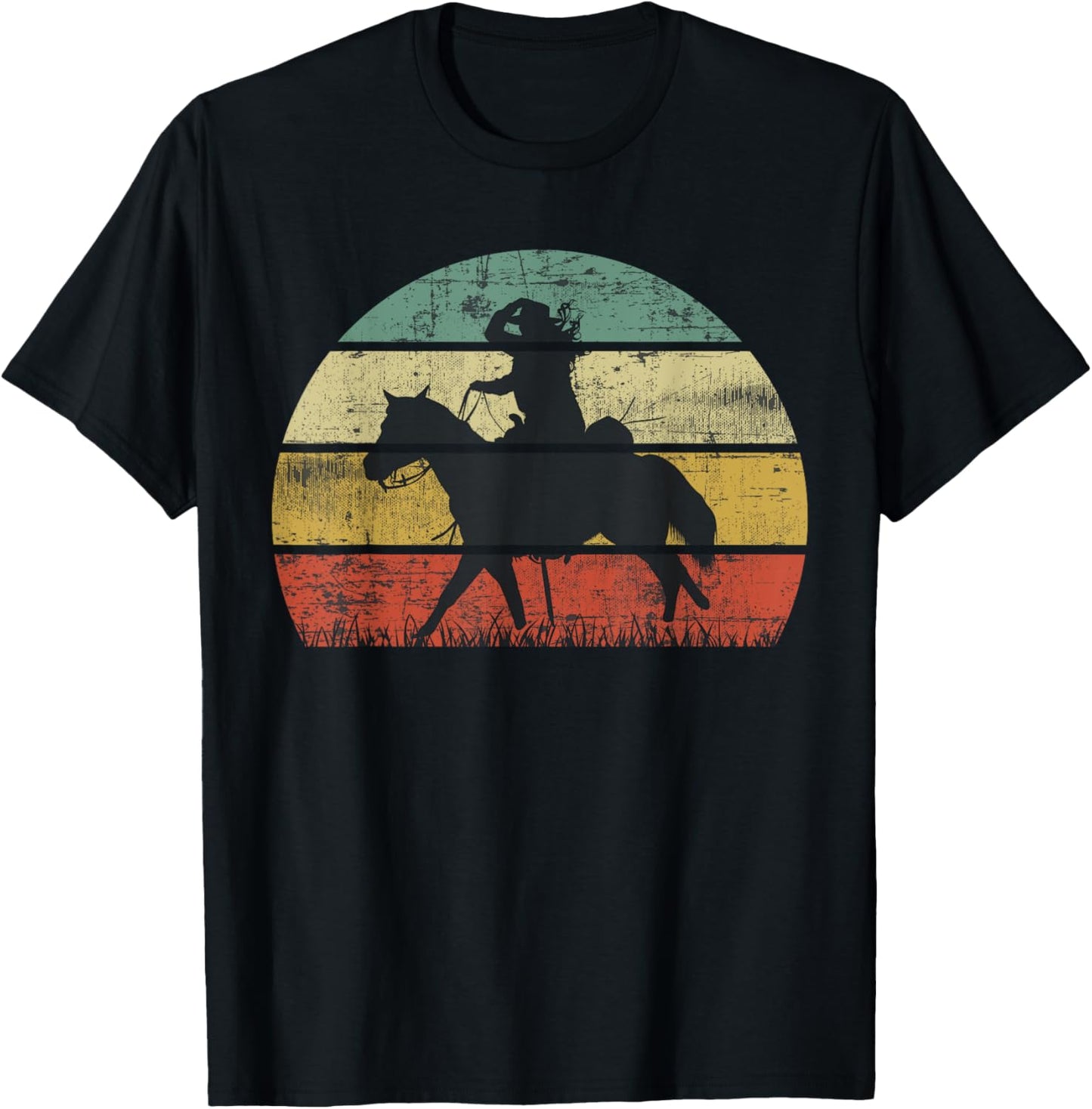 Retro Girl Horse Riding Vintage Cowgirl Texas Ranch T-Shirt - T-Shirt | Black