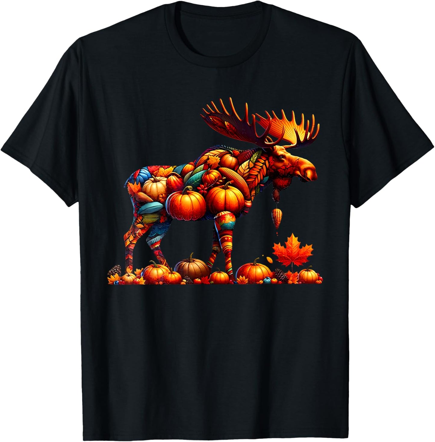 Moose Pumpkin Fall Thanksgiving Autumn Season Graphics T-Shirt - T-Shirt | Black