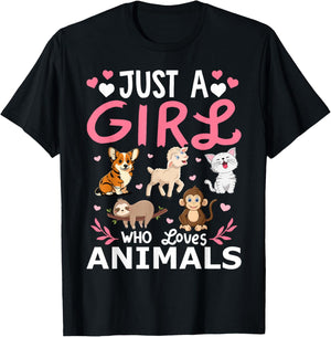 Just A Girl Who Loves Animals Girls T-Shirt - T-Shirt | Black