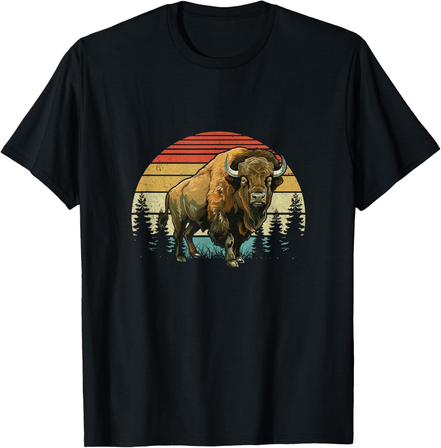 Retro Bison Design Women Kids Buffalo Bison Lovers T-Shirt - T-Shirt | Black