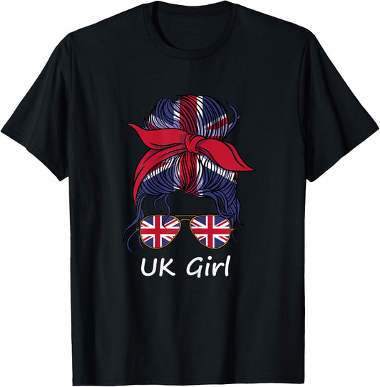UK Girl United Kingdom Pride England Union Jack Flag T-Shirt - T-Shirt | Black