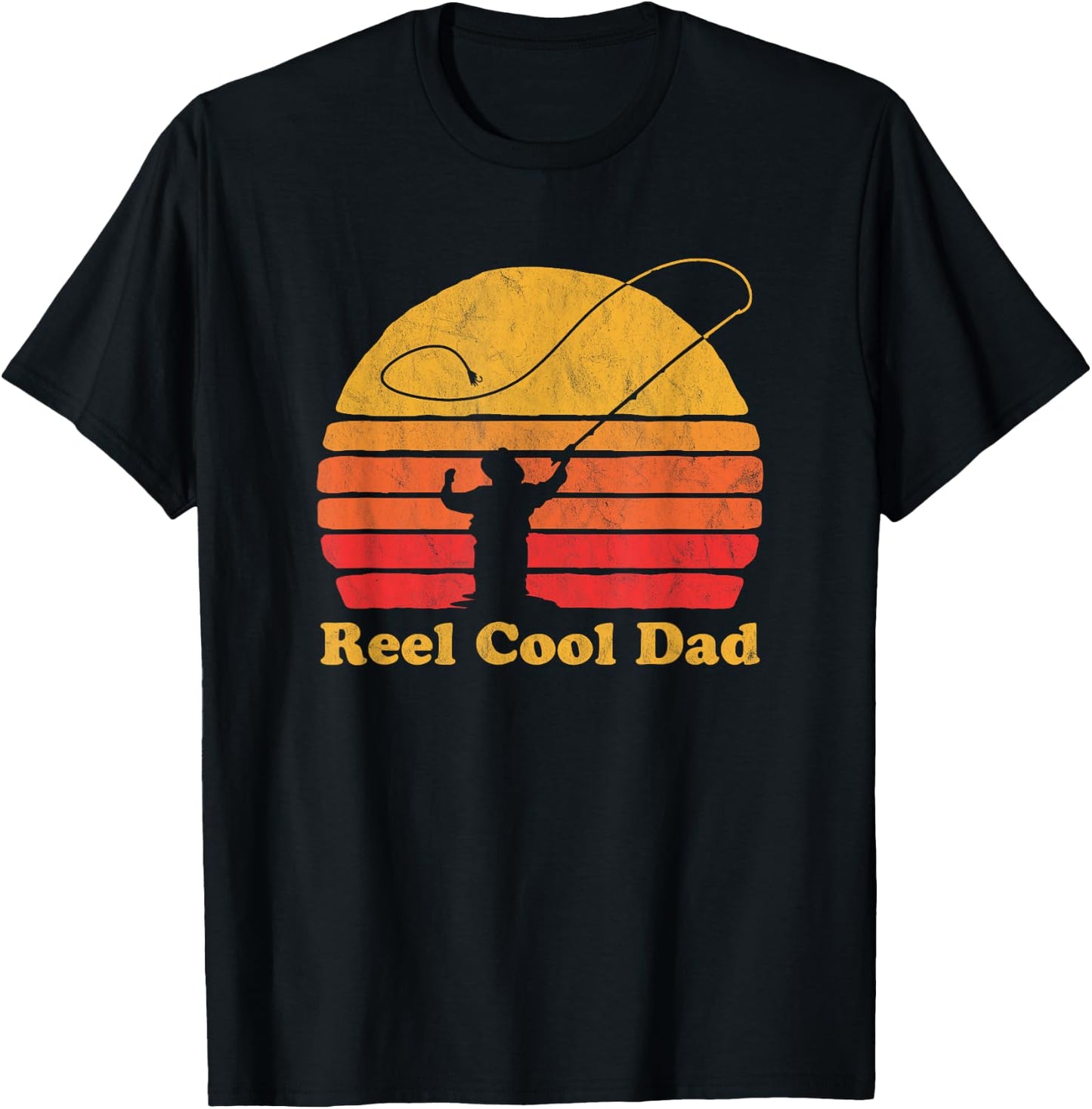 Reel Cool Dad Vintage Fly Fishing Retro Distressed T-Shirt - T-Shirt | Black