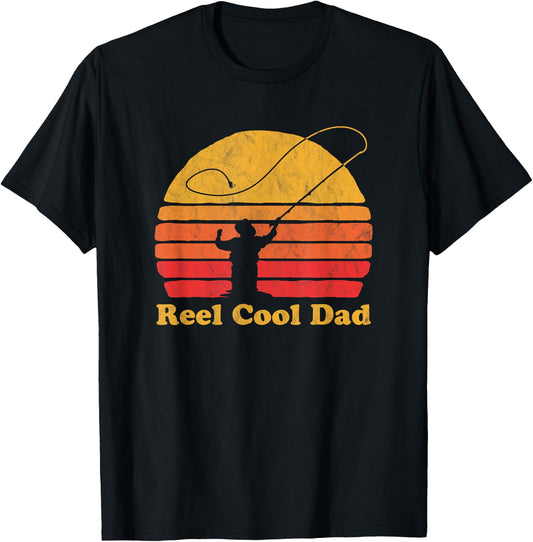 Reel Cool Dad Vintage Fly Fishing Retro Distressed T-Shirt - T-Shirt | Black