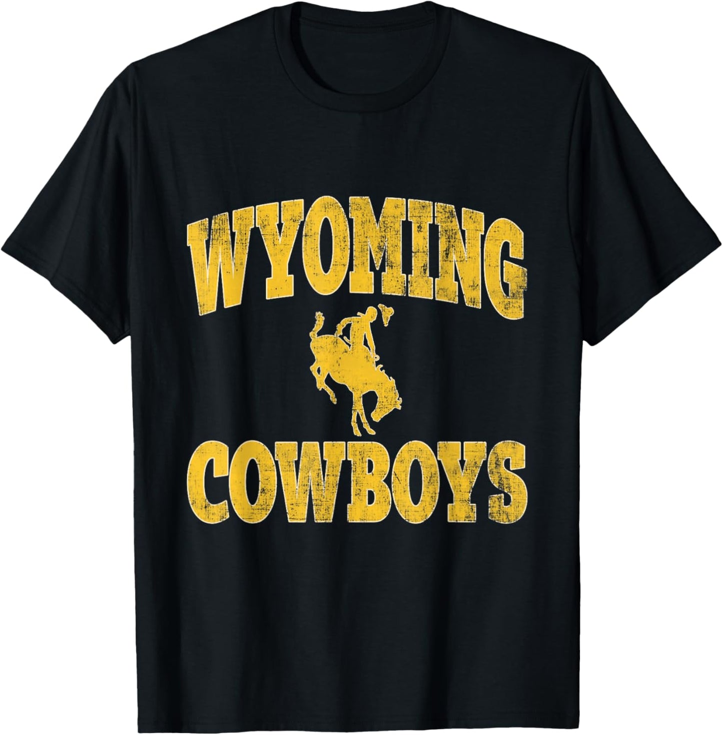 Vintage Wyoming Retro Cowboy Riding A Bucking Horse T-Shirt - T-Shirt | Black