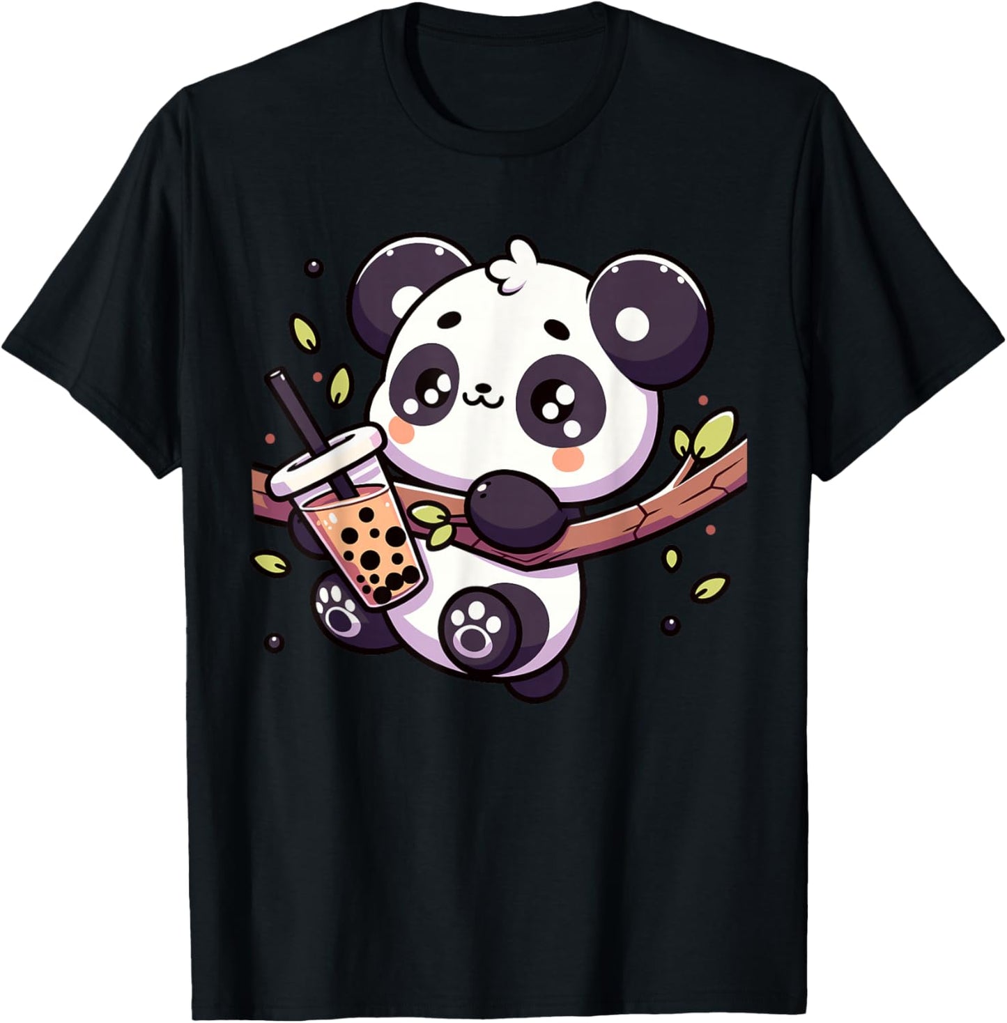 Kawaii Panda Drink Bubble Tea Anime Boba Tapioca T-Shirt - T-Shirt | Black