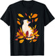 Cat Fall Leaf Tree Hello Autumn Thanksgiving T-Shirt - T-Shirt | Black