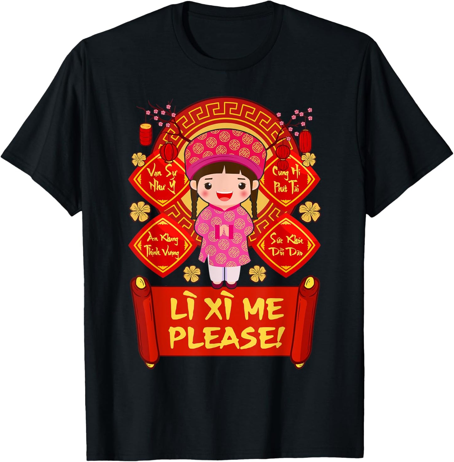 Li Xi Me Please! Girl 2022 Kid Vietnamese Lunar New Year T-Shirt - T-Shirt | Black