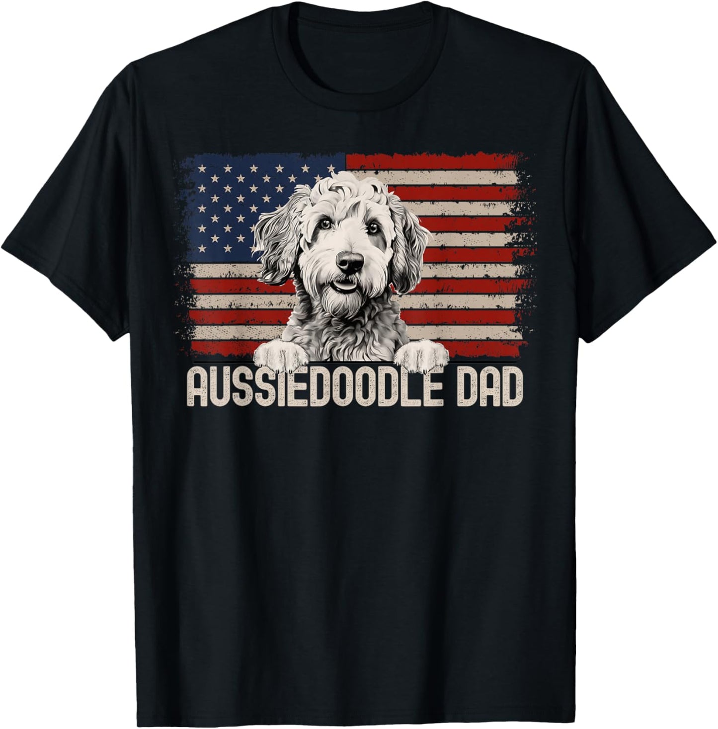 Best Dog Dad Ever American Flag - Aussiedoodle Dad T-Shirt - T-Shirt | Black
