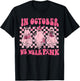 In October We Wear Pink Ghost Groovy Breast Cancer Halloween T-Shirt - T-Shirt | Black