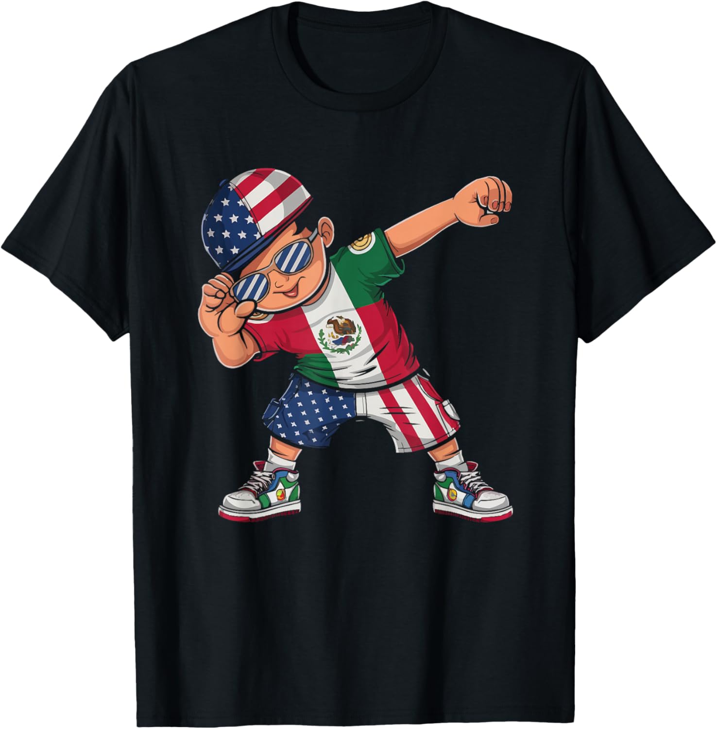 Half Mexican Half American USA Flag Mexico America T-Shirt - T-Shirt | Black