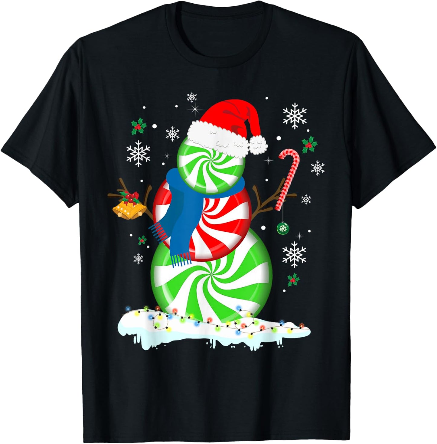Funny Christmas Shirts Peppermint Candy Snowman T-Shirt - T-Shirt | Black