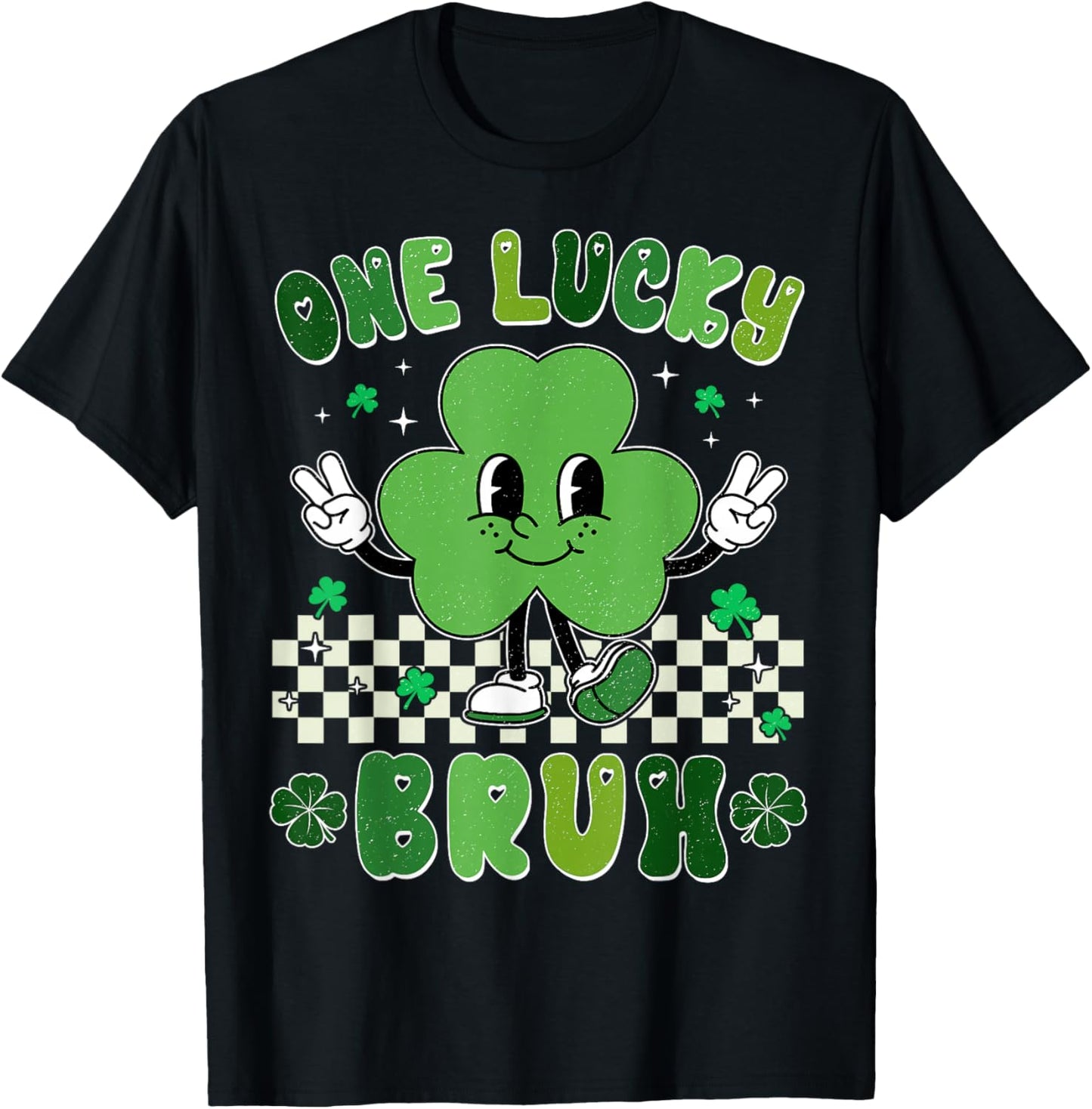 One Lucky Bruh Funny St Patrick's Day Shamrock Leprechaun T-Shirt - T-Shirt | Black