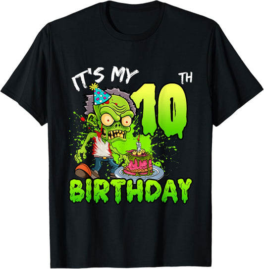 It's My 10th Birthday Zombie Lover 10 Year Old Boys Girls T-Shirt - T-Shirt | Black
