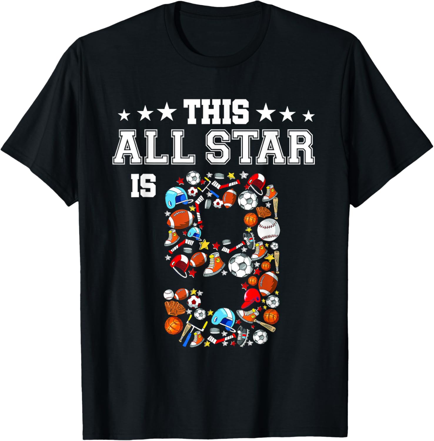 9th Birthday Outfit Girl Boy 9 Year Old Bday Sports Baller T-Shirt - T-Shirt | Black