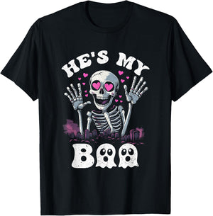 He's My Boo Matching Halloween Costume Couples She's My Boo T-Shirt - T-Shirt | Black
