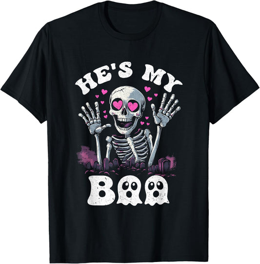 He's My Boo Matching Halloween Costume Couples She's My Boo T-Shirt - T-Shirt | Black