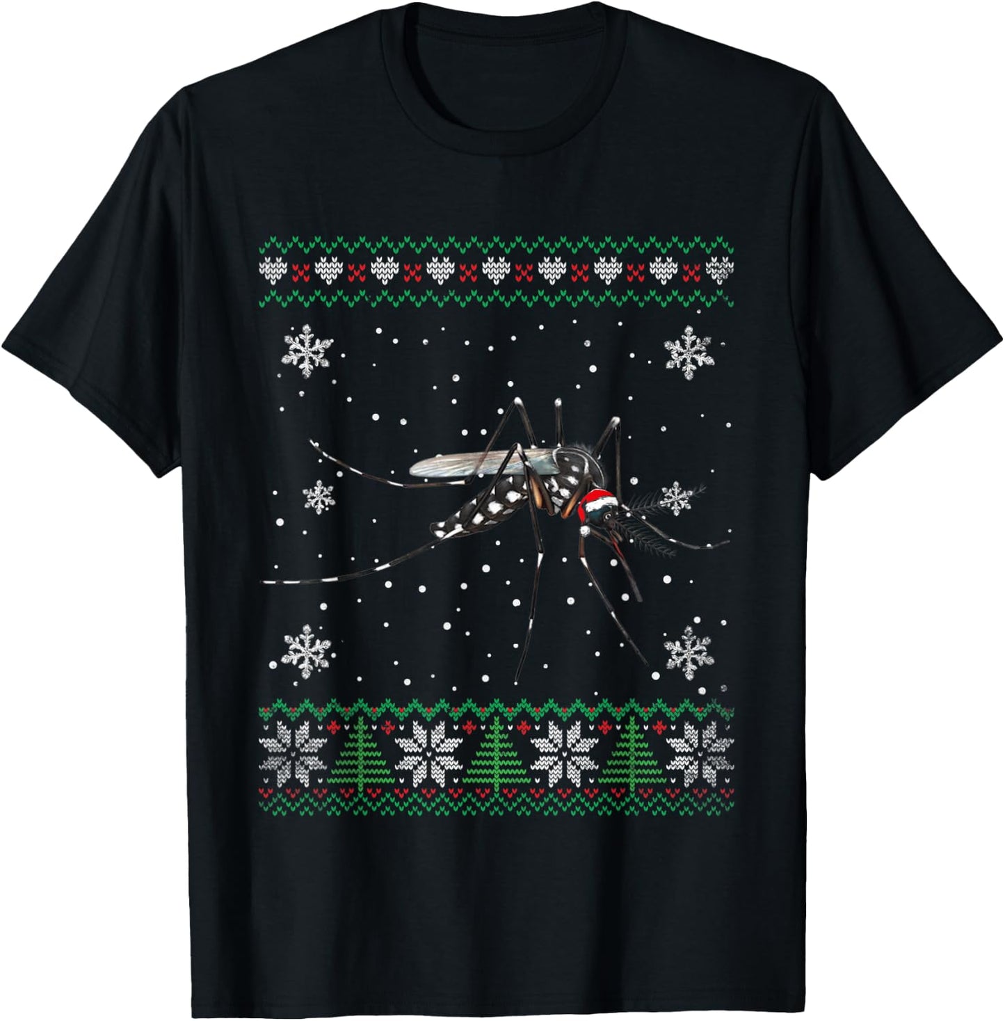 Santa Mosquito Ugly Sweater Animals Christmas Pajama T-Shirt - T-Shirt | Black
