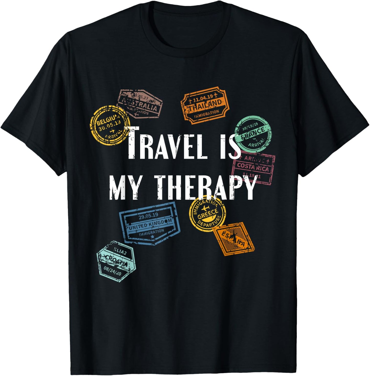 Travel Is my Therapy Distressed World Traveler Passport T-Shirt - T-Shirt | Black