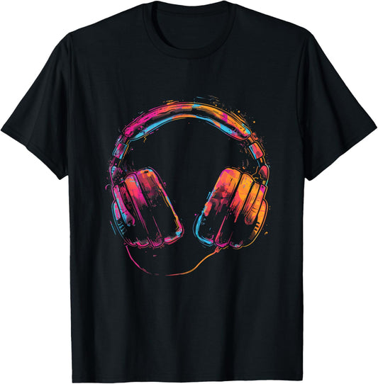 Headphones Music DJ Artwork Music Lover Beatmaker Techno T-Shirt - T-Shirt | Black