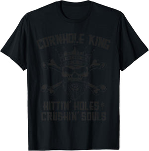Cornhole King Hitting Holes & Crushing Souls T-Shirt - T-Shirt | Black