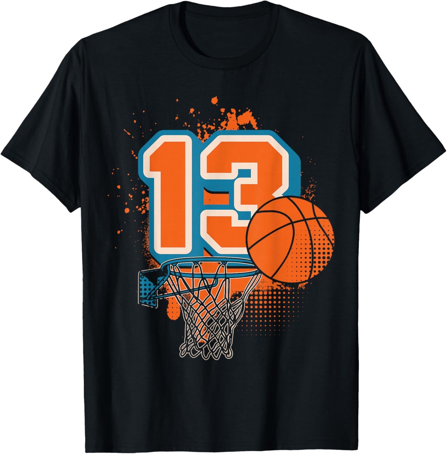 13th Birthday Boy Basketball Player Basketball 13 Years Old T-Shirt - T-Shirt | Black