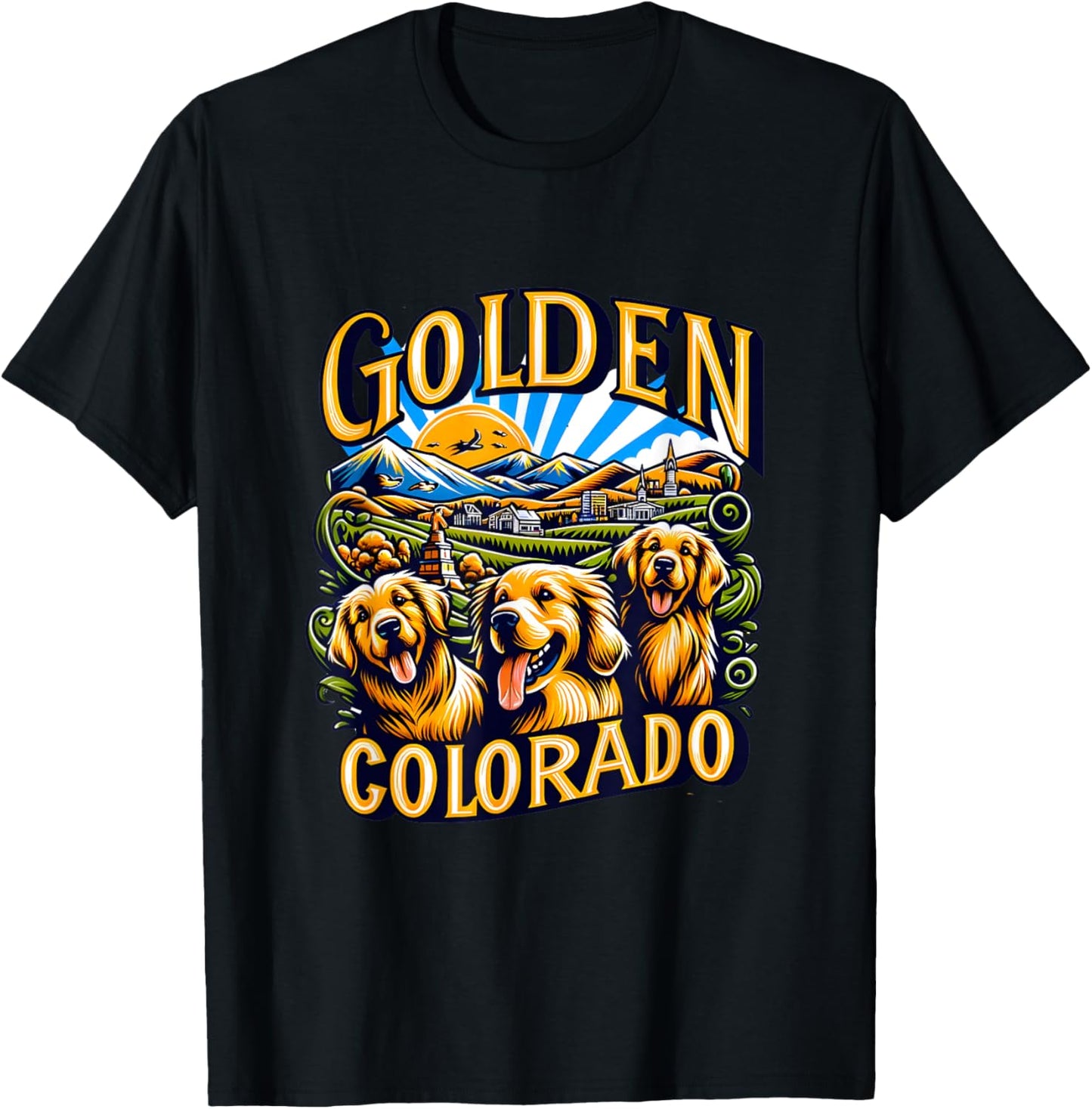 Golden Retrievers in Golden Colorado T-Shirt - T-Shirt | Black