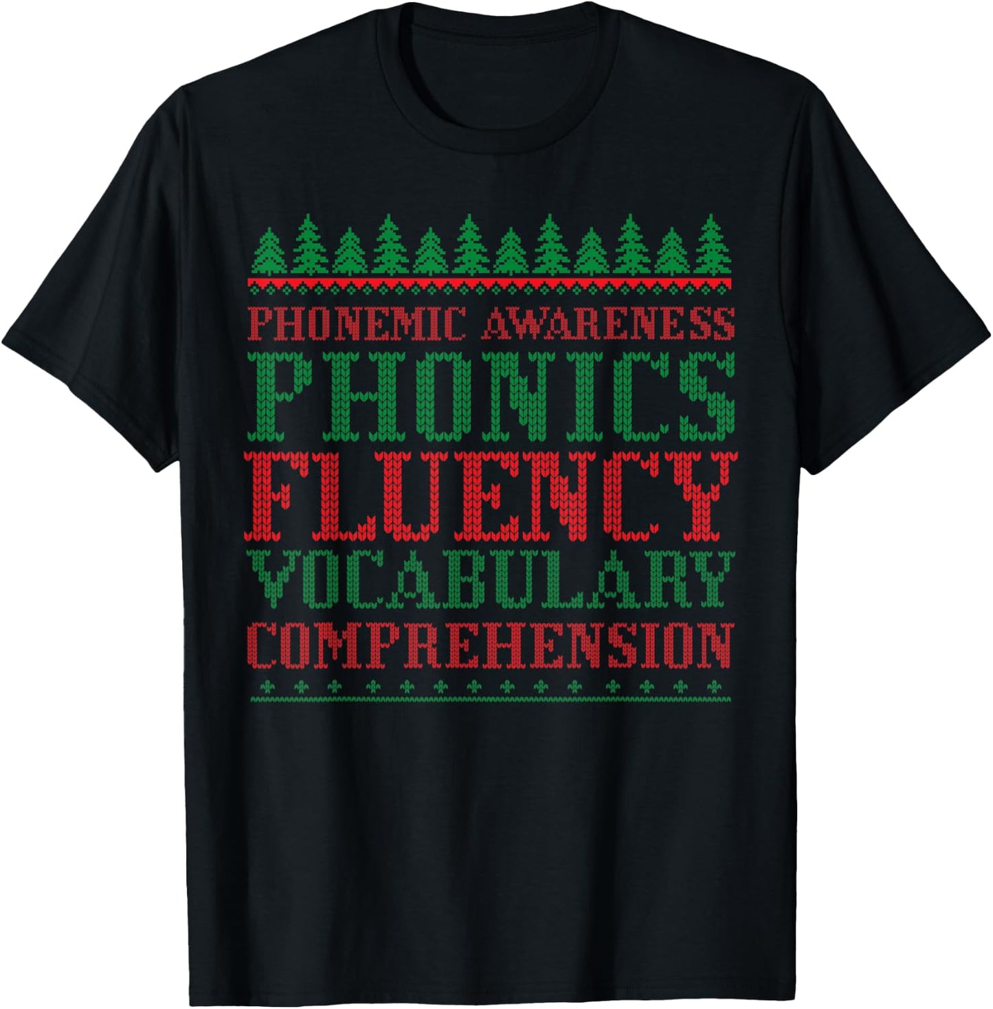 Teacher Ugly Sweater Christmas Science of Reading T-Shirt - T-Shirt | Black