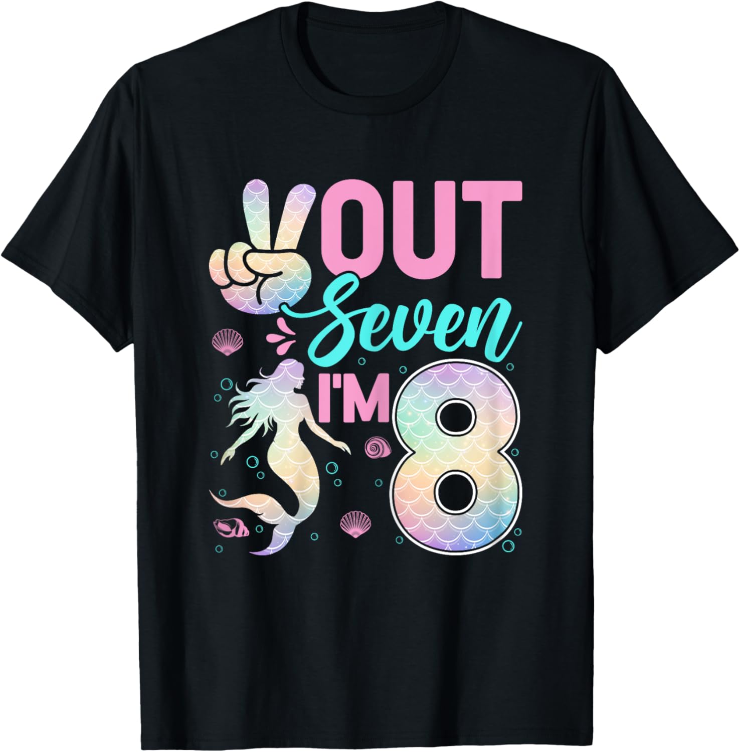 Peace Out Seven I'm 8 Mermaid 8th Birthday 8 Years Old Girls T-Shirt - T-Shirt | Black