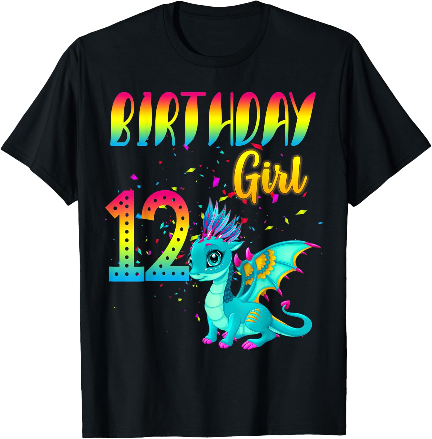 Birthday Girl Dragon 12 Theme Party Outfit T-Shirt - T-Shirt | Black