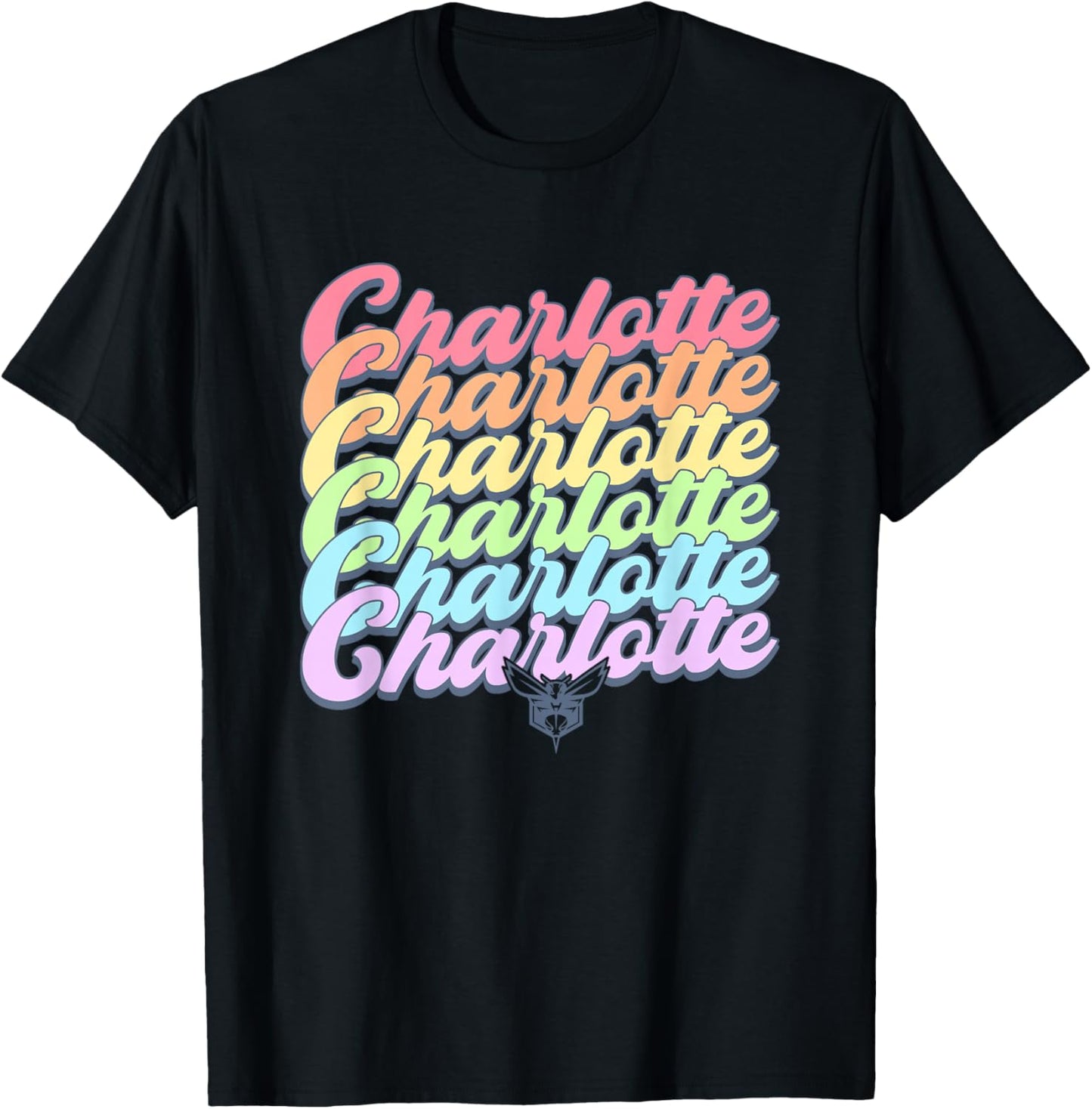 NBA Charlotte Hornets Pastel Rainbow Pride Stack T-Shirt - T-Shirt | Black